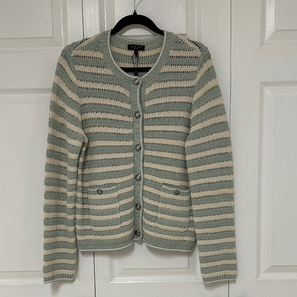 NWT Rag & Bone Green and Cream Striped Cardigan
